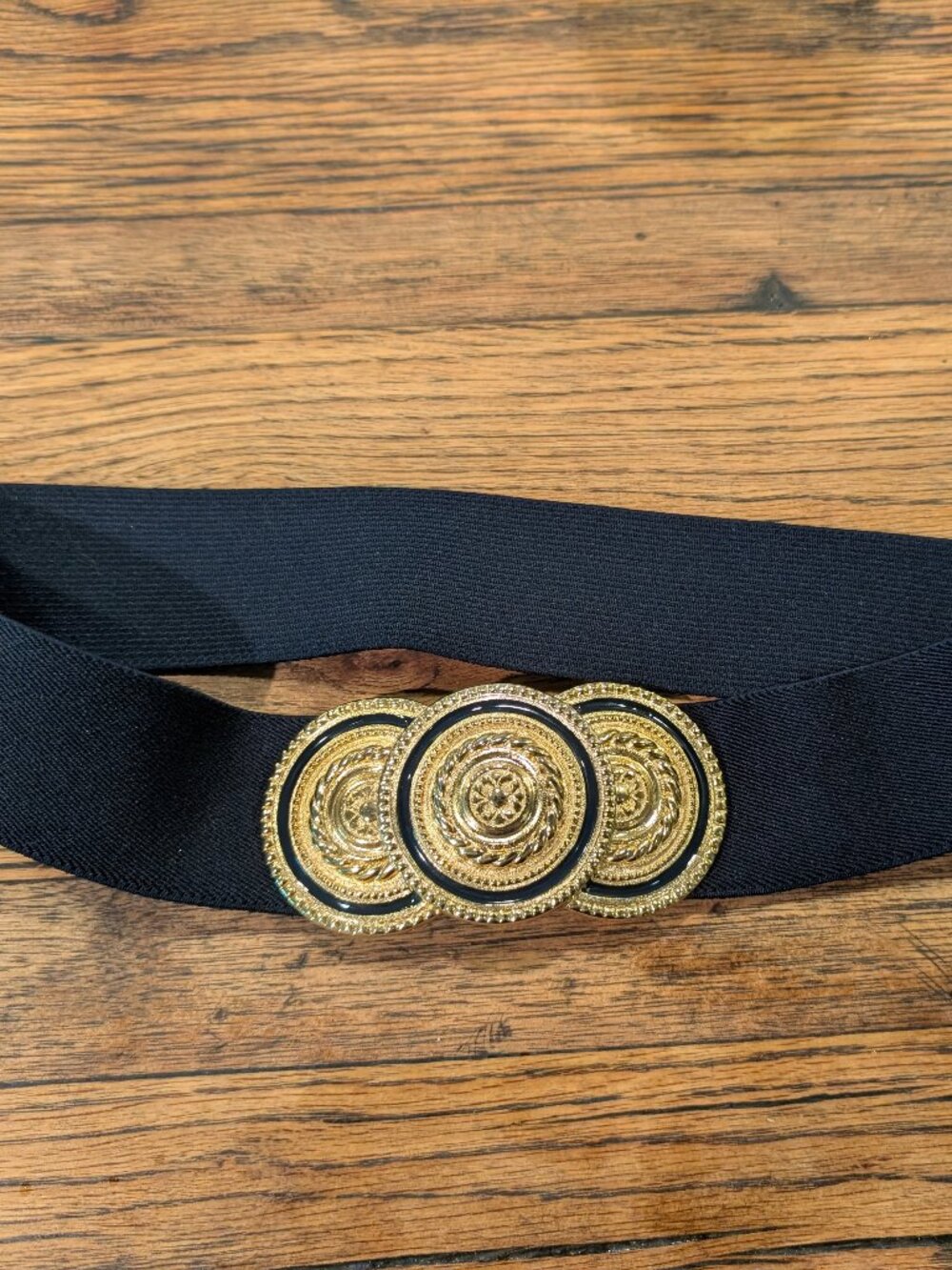 Nani Lewis Vintage 1980s Gold Tone Navy Elastic STRETCH belt retro
